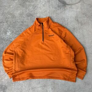 Timberland Mens 2XL Orange Quarter Zip Pullover Textured Mesh Fleece 581E110